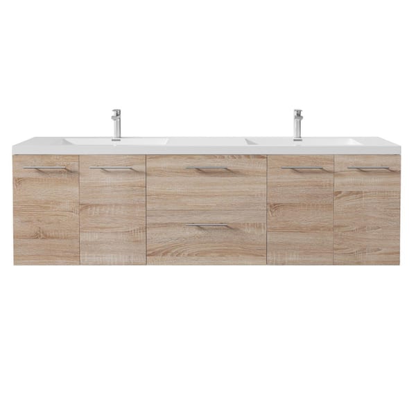 Axis 72 in. Double Sink Floating White Oak Bath Vanity with White Acrylic Top (Assembled)