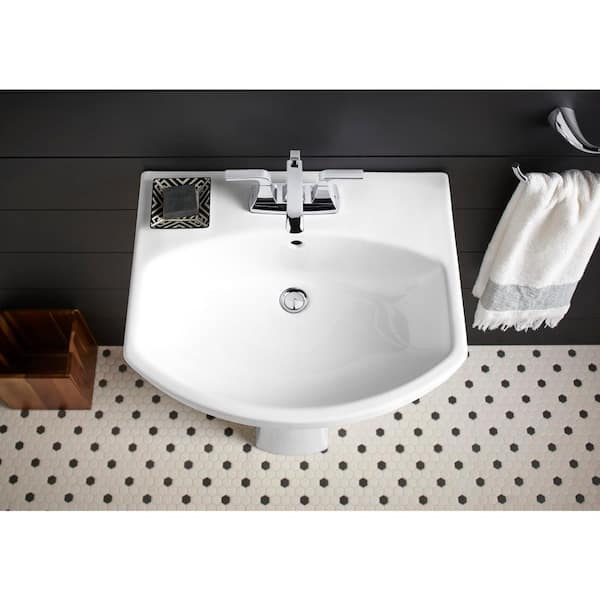 KOHLER Elmbrook White Vitreous China 24 in. Novelty/Specialty Pedestal Vessel Sink with 4 in. Centerset Faucet Holes
