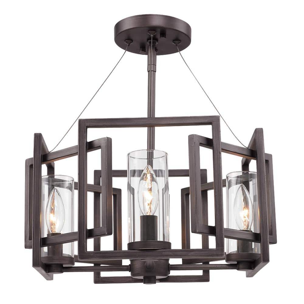 Gunmetal Bronze Semi-Flush Mount with Clear Glass