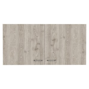 39.3 in. W x 12.6 in. D x 19.3 in. H White and Light Oak Ready to Assemble Wall Kitchen Cabinet Double Doors