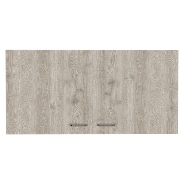 Amucolo 39.3 in. W x 12.6 in. D x 19.3 in. H White and Light Oak Ready to Assemble Wall Kitchen Cabinet Double Doors