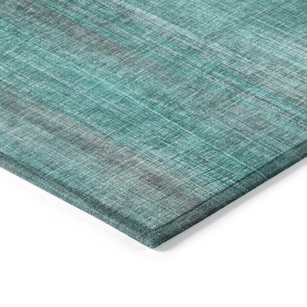 Teal 2 ft. x 8 ft. Woven Striped Runner Indoor/Outdoor Area Rug