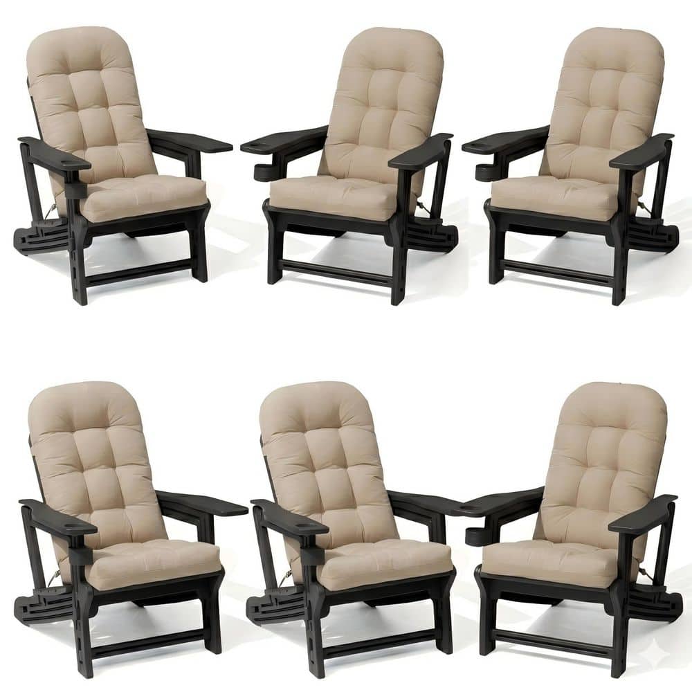 "6-Pack HDPE Adirondack Chair with 4"" Thick Water Repellent Cushions in Beige Tool-Free Fire Pit Chair with Cup Holder" price history on PriceWatchPro