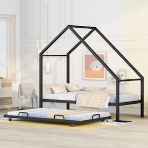 Black Twin Size Metal House Bed Kids Bed with Trundle