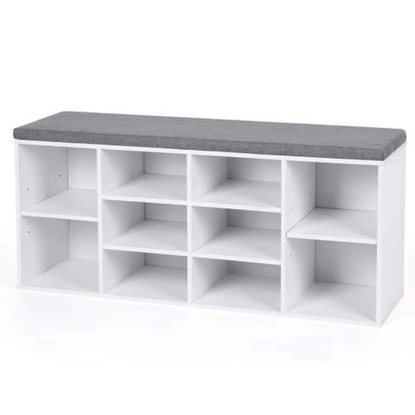 VASAGLE 18.9 in. H x 11.8 in. W White Particle Board Shoe Storage Bench