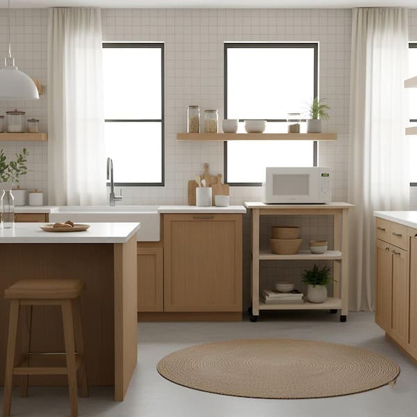 Unfinished Microwave Cart with Shelves