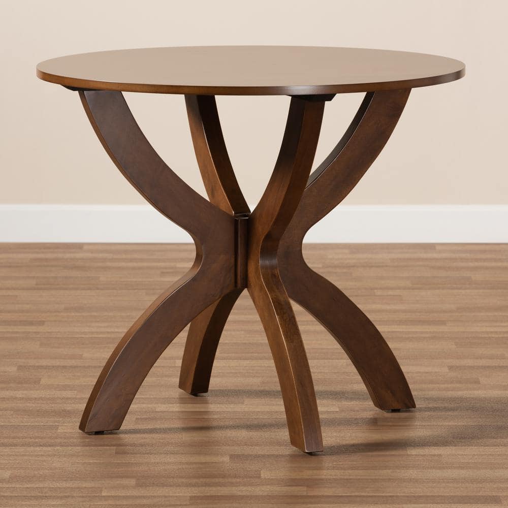 Contemporary Round Walnut Wood Dining Table for Four