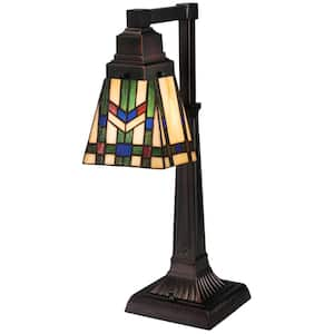 Prairie Wheat 20 in. Mahogany Bronze Armed Dimmable Rustic Desk Lamp with Stained Glass Shade