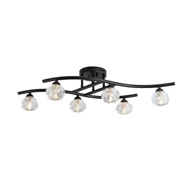 Maxax 29.1 in. Matte Black Modern Minimalist Flush Mount Ceiling Light with Crystal Glass Shade