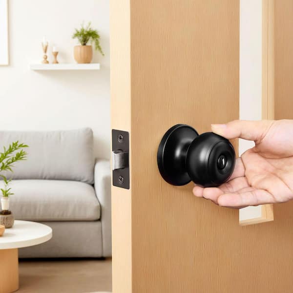 6 Pack Black Privacy Door Knobs, Keyless Interior Lock, Matte All-Metal Ball Design for Bedroom and Bathroom