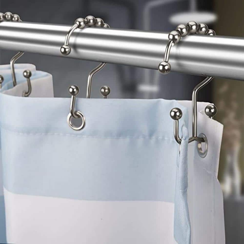 Matte Nickel Double Glide Shower Curtain Hooks, Set of 12