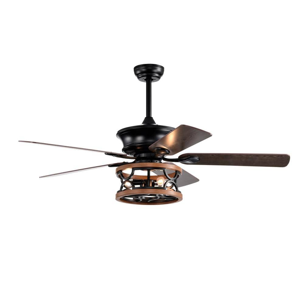 EAQUIL Tatida 52 in. Indoor Farmhouse Black Ceiling Fan with 3 Lights ...