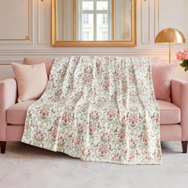 Watercolor Damask Soft Sage Green Oversized Plush Polyester Throw Blanket
