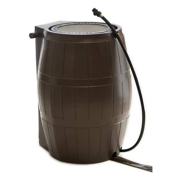 FCMP Outdoor 50 Gal. Outdoor Rain Water Catcher Barrel Container in Brown