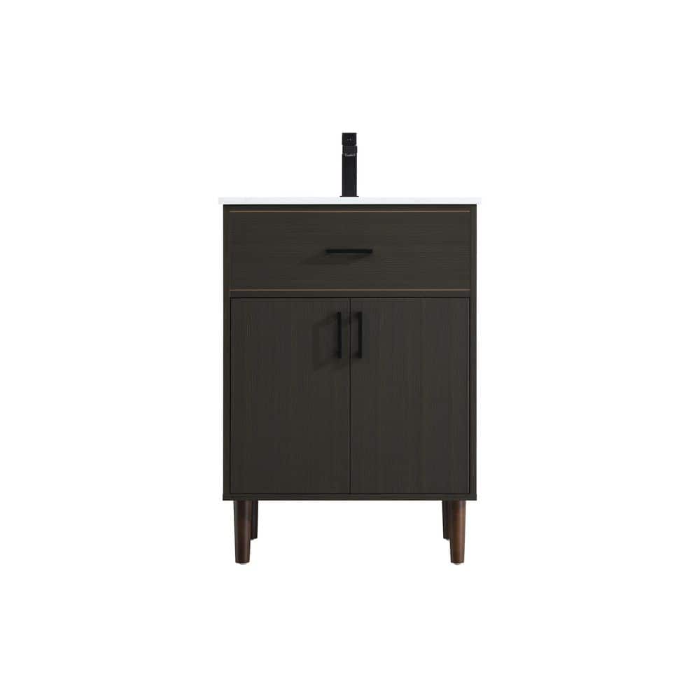 24 in. Single Sink Mocha Brown Bath Vanity with White Engineered Marble Top price history on PriceWatchPro