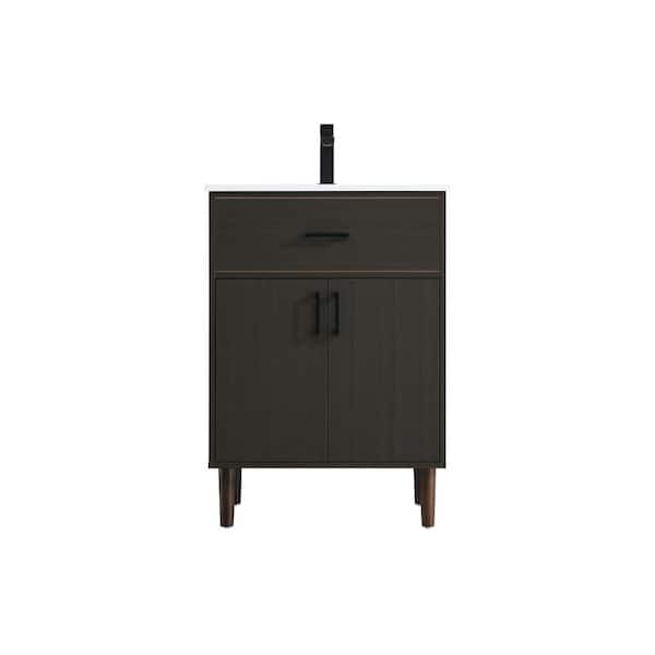 24 in. Single Sink Mocha Brown Bath Vanity with White Engineered Marble Top