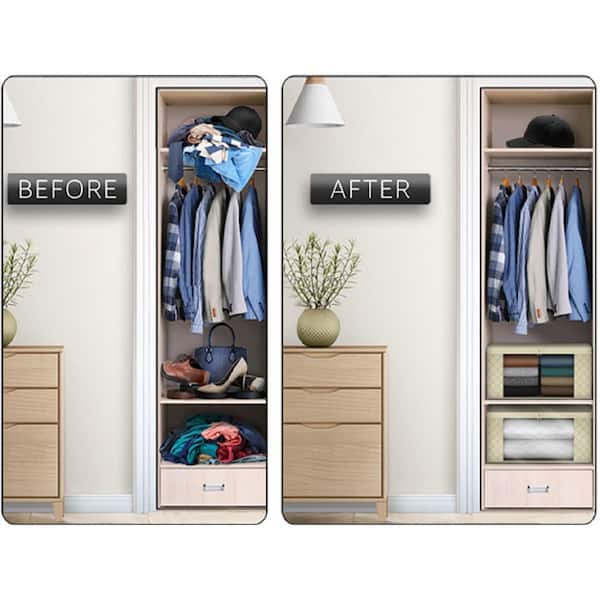 Foldable Storage Bag Organizers with Clear Window and Handles, Beige 19 in. x 7.5 in. Fabric Decorative Box Set of 6