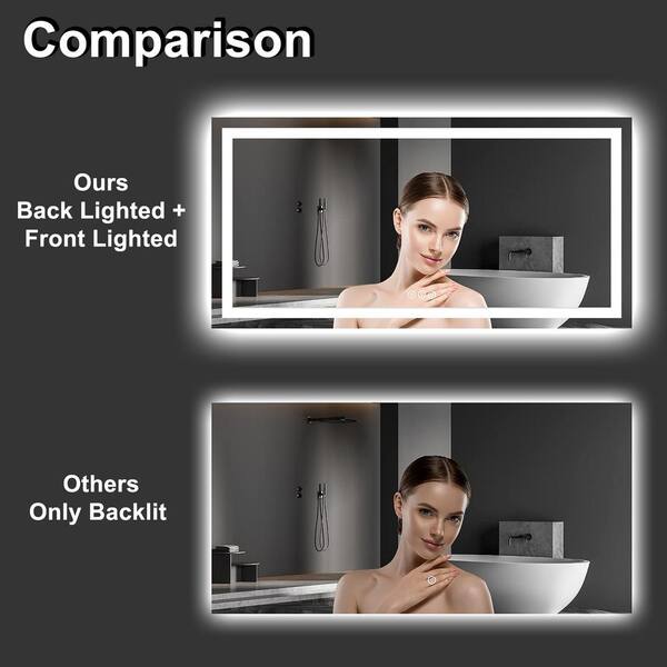 Apmir 88 in. W x 38 in. H Large Rectangular Frameless Double LED Lights Anti-Fog Wall Bathroom Vanity Mirror in Tempered Glass, 3-Color Frontlit 