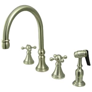 Governor 2-Handle Deck Mount Widespread Kitchen Faucets with Brass Sprayer in Brushed Nickel