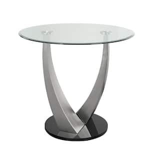 Calvin Modern Sliver Glass 42 in. Pedestal Round Counter Dining Table Seats 4