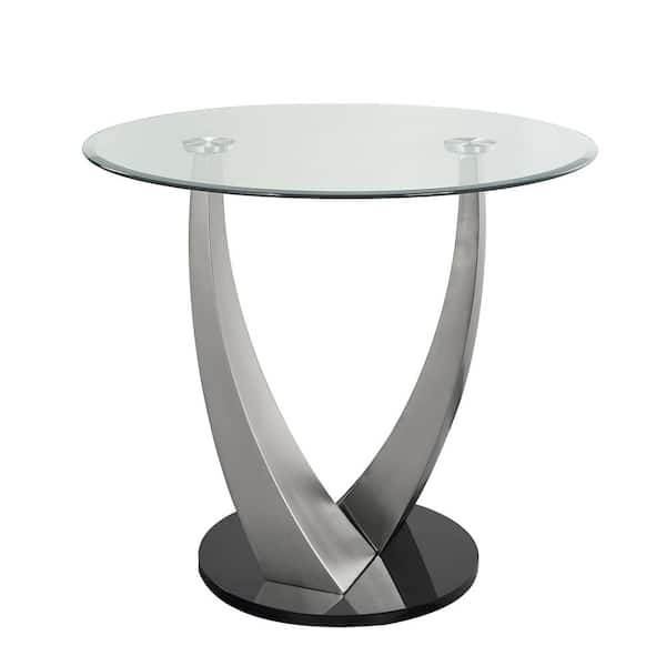 Calvin Modern Sliver Glass 42 in. Pedestal Round Counter Dining Table Seats 4