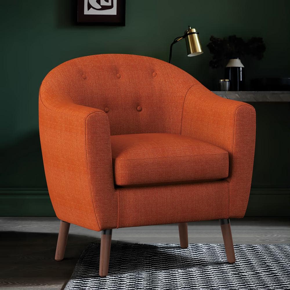 Burnt Orange Mid-Century Modern Barrel Accent Chair