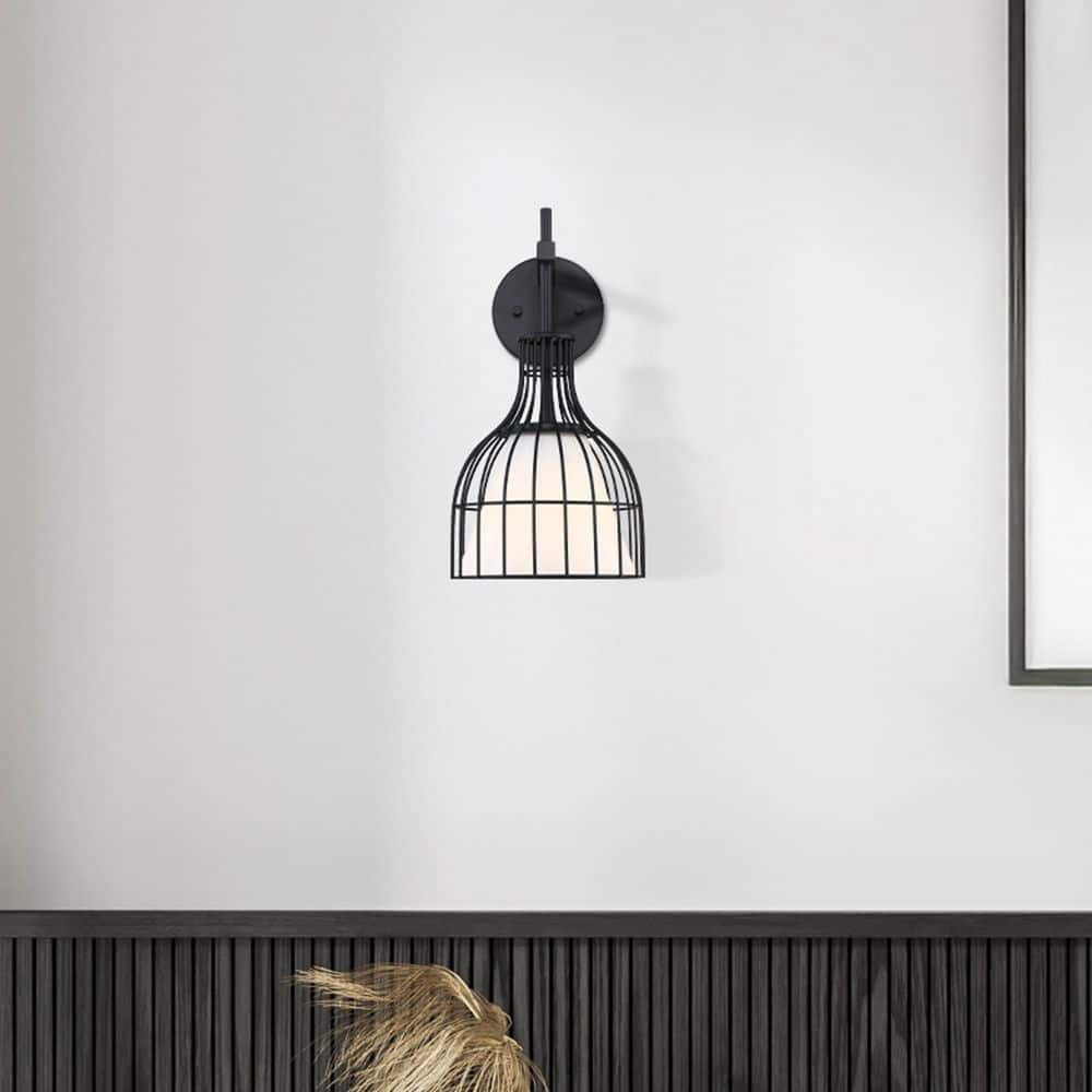 Evensong 8 in. 1-Light Matte Black Indoor Wall Sconce Light for Bathrooms price history on PriceWatchPro