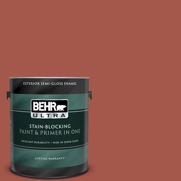 BEHR ULTRA 1 gal. #UL120-20 Cajun Red Semi-Gloss Enamel Exterior Paint and Primer in One