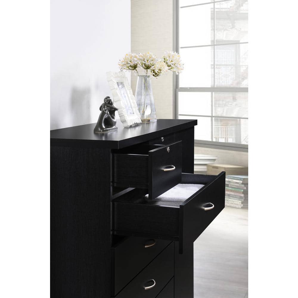 Freestanding Black Vertical Storage Chest with Lock and Rollers