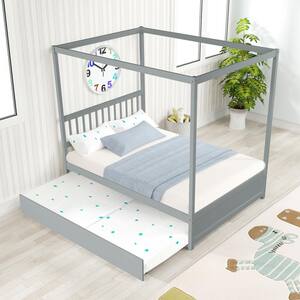 79.50 in. W Gray Wood Frame Full Size Canopy Bed with Twin Trundle