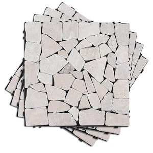 1 ft. x 1 ft. Natural Real Stone Interlocking Indoor Outdoor Floor Deck Tiles in Sliced Tan (4 Per Case)
