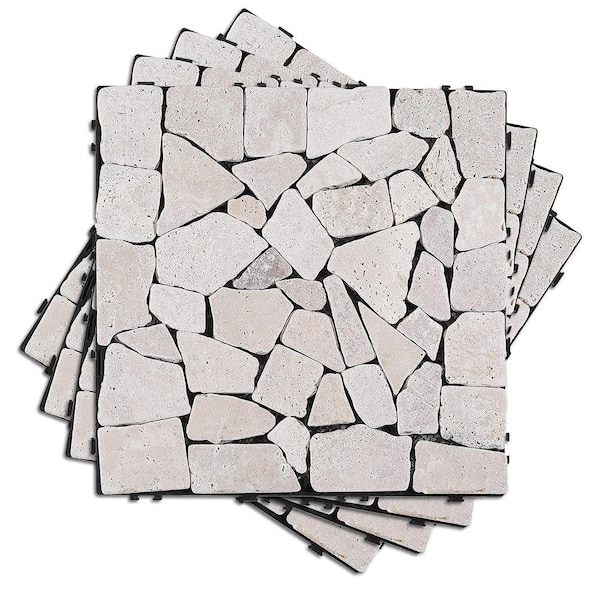 PURE ERA 1 ft. x 1 ft. Natural Real Stone Interlocking Indoor Outdoor Floor Deck Tiles in Sliced Tan (4 Per Case)