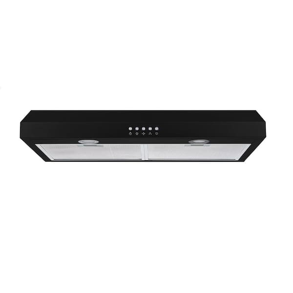 Winflo 30 in. 300 CFM Convertible Under Cabinet Range Hood in Black with Mesh Filters and Push Button Control