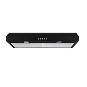 30 in. 300 CFM Convertible Under Cabinet Range Hood in Black with Mesh Filters and Push Buttons