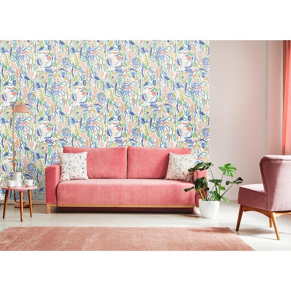 Verdure Pastel White Painted Botanical Botanical Non-Woven Paper Washable Wallpaper