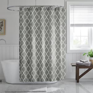 72 in. Stone Gray and White Trellis Shower Curtain