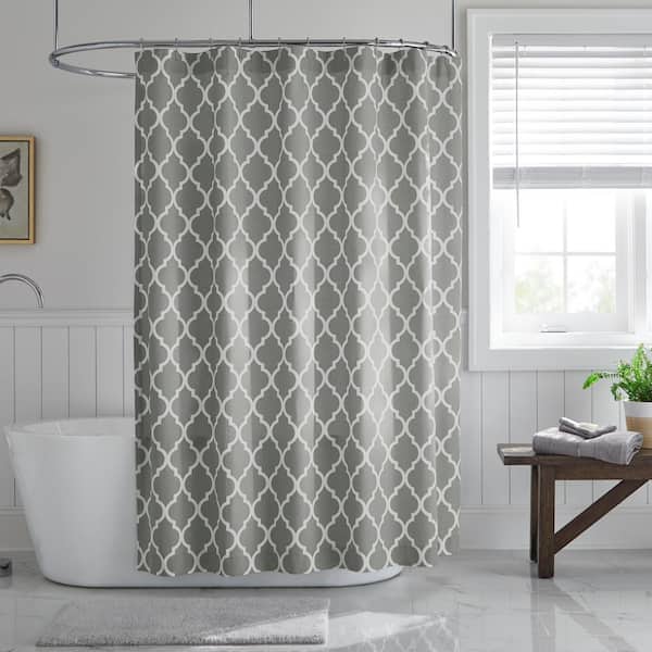 Home Decorators Collection 72 in. Stone Gray and White Trellis Shower Curtain