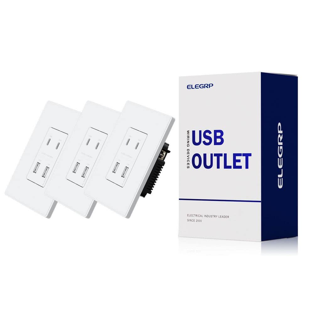USB Wall Outlet w/ 2A & 2C USB Ports, 42-Watt Fast Charge 4 Ports USB Charger, Wall Plate Included,Matte White, 3-Pieces price history on PriceWatchPro