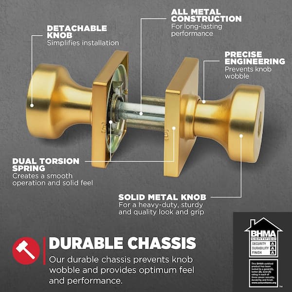 Kwikset Pismo Satin Brass Keyed Entry Square Door Knob featuring
