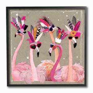 12 in. x 12 in. "Fancy Pants Flamingos" by Hammond Gower Printed Framed Wall Art