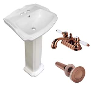 19 in. W Pedestal Bathroom Sink Combo Porcelain Basin in White with Pedestal Leg, 4 in. Centerset Faucet
