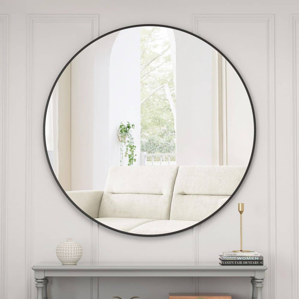 Black 38.19 in. W x 38.19 in. H Round Metal Framed Mirror Vanity Mirror Wal