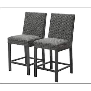 Gray Resin Wicker Outdoor Bar Stool (2-Pack)