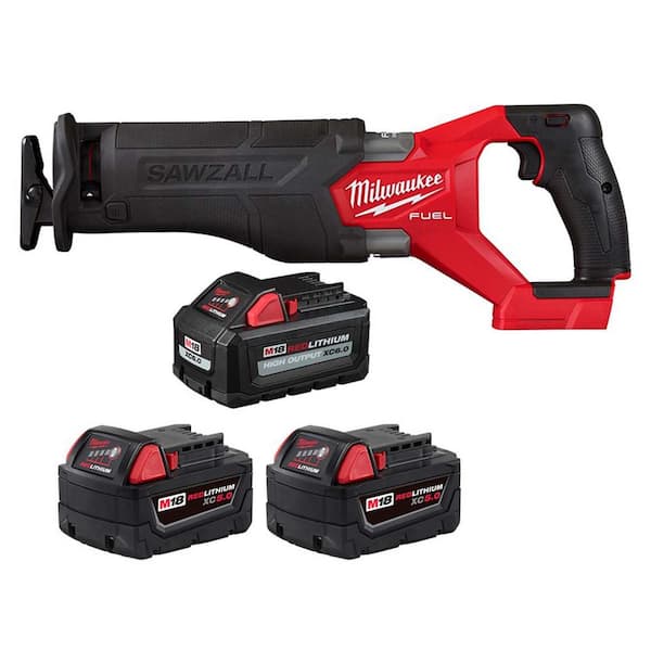 Milwaukee M18 FUEL 18V Lith-Ion Brushless Cordless SAWZALL Reciprocating Saw w/(1) High Output 6.0Ah Battery & (2) 5.0Ah Battery