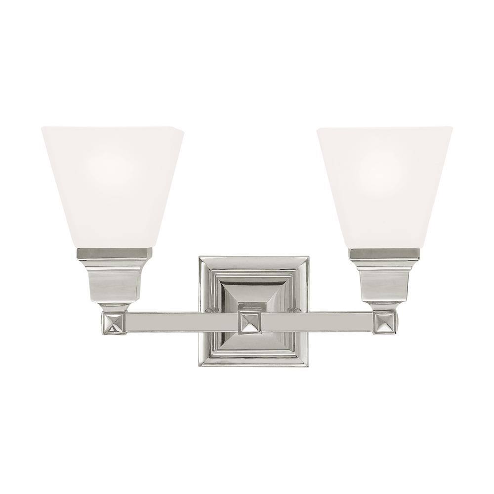 Elegant Polished Nickel 2-Light Bath Vanity with Satin Glass