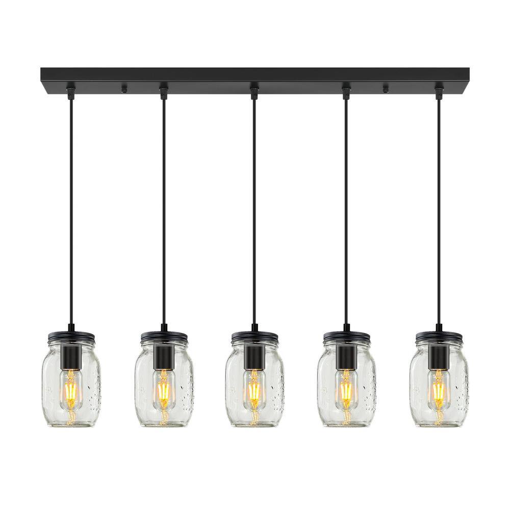 Goyeel 5 Light Matte Black Farmhouse Clear Glass Linear Pendant Light