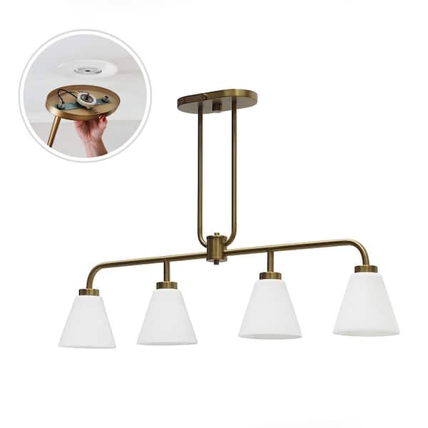 Wynridge 38 in. Plug and Play 4-Light Lacquered Brass Linear Chandelier with SkyPlug