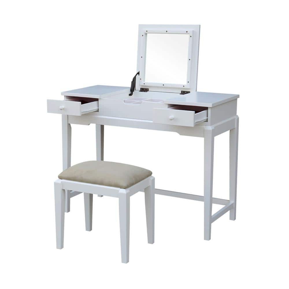 Classic Unfinished Rubberwood Vanity Table with Flip-Up Mirror