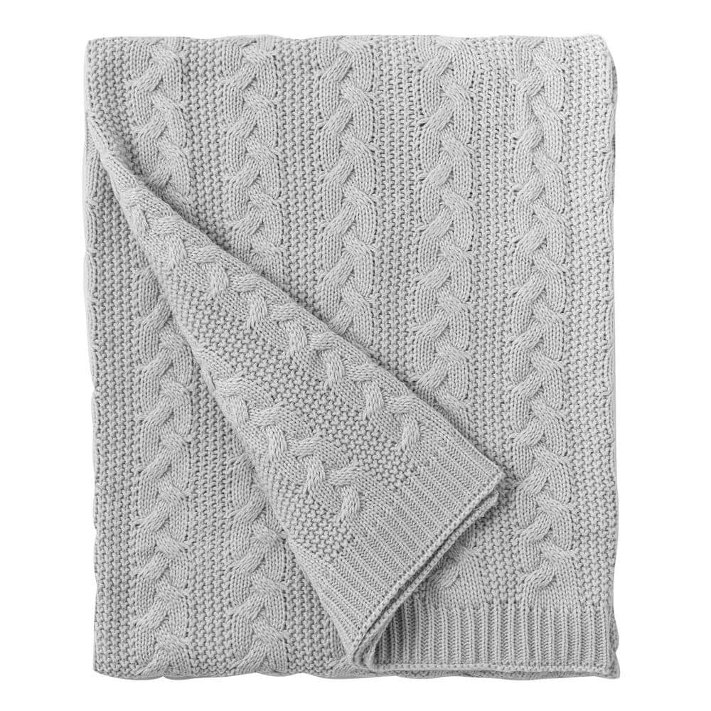 Allied Home 100 Acrylic Cable Knit Light Gray Throw Blanket BMI 22340L LGRY The Home Depot