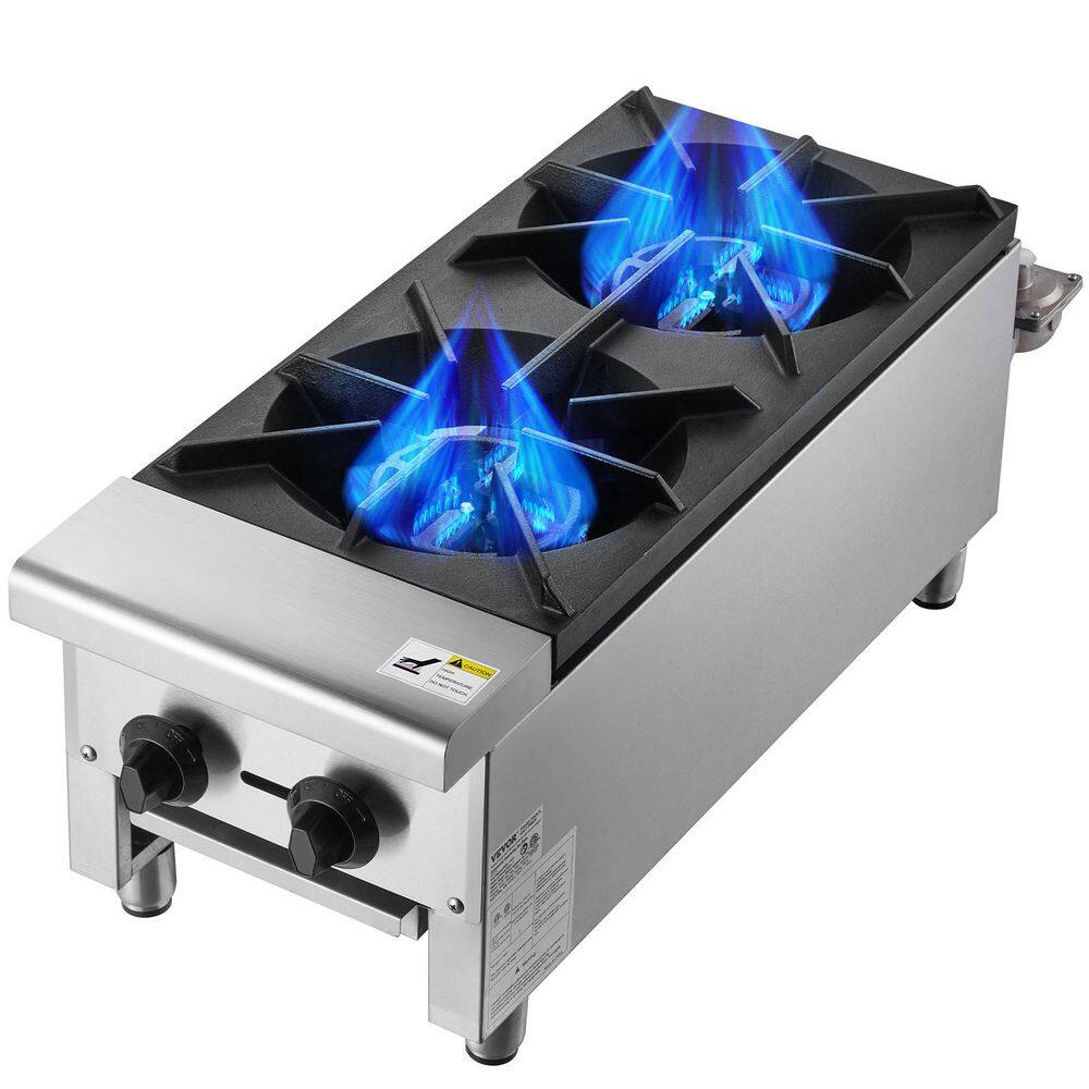34in. Commercial Double Oven Gas Range Stove and 2-Burners Propane and Natural Gas Countertop Cooking in Stainless Steel